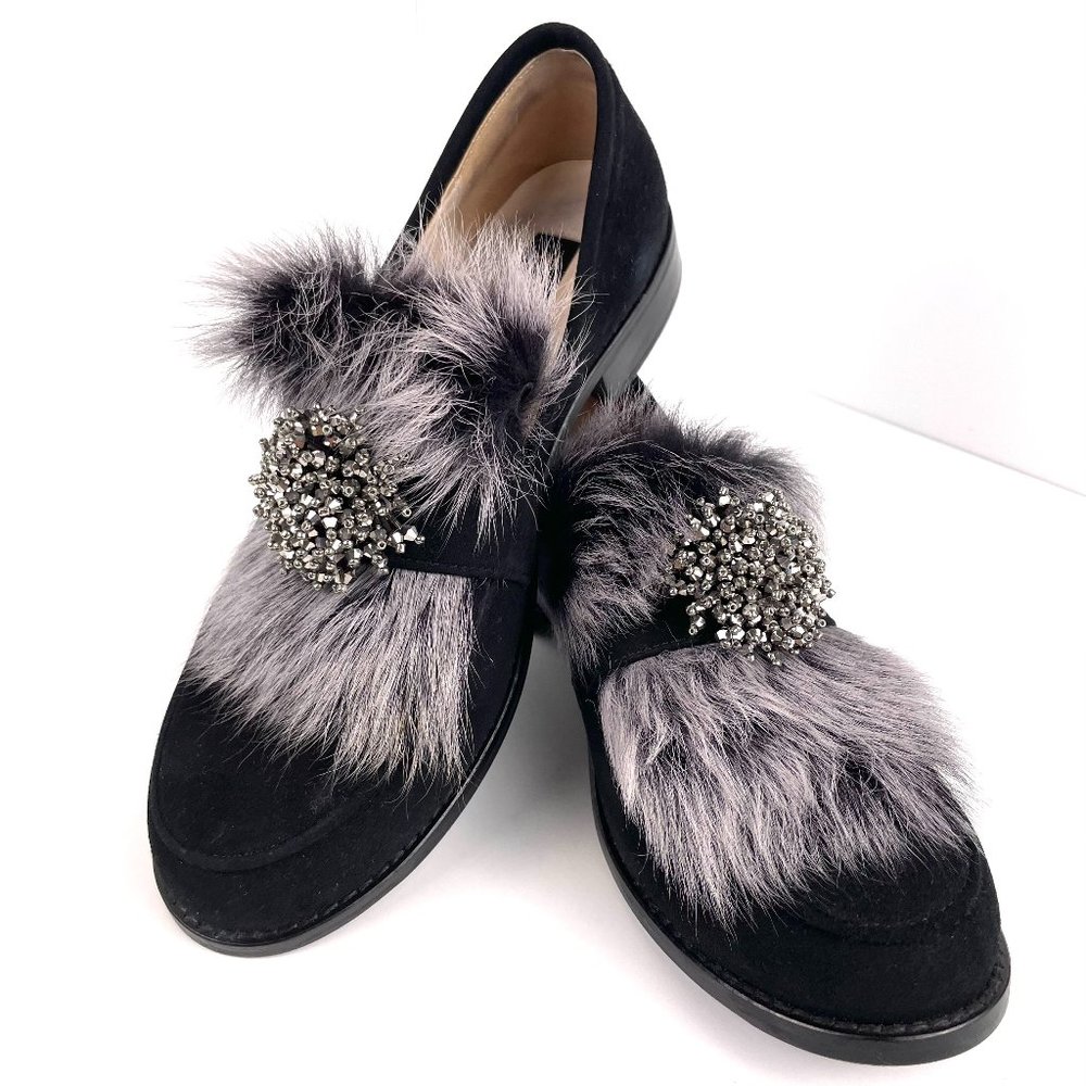 Tuffoni Womens Suede Italian Loafers With Fur and Decoration Size 7